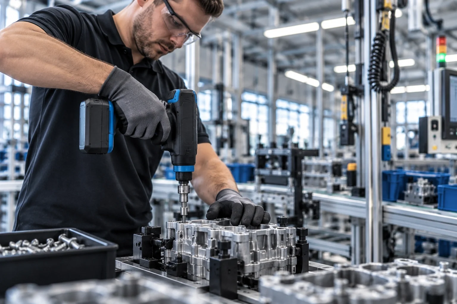 Intelligenter Akkuschrauber der QX-Serie in der Montage